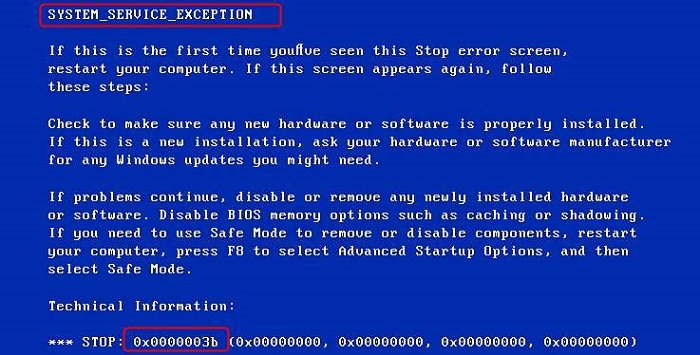 System Service Exception (0x0000003b) Error in Windows 10